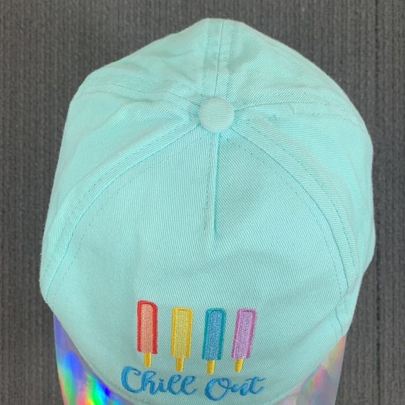 Chill Out Baseball Hat Womens OS Mist Mint Iridescent Brim Strapback Cap - Picture 5 of 17
